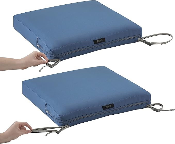 Classic Accessories Ravenna Water-Resistant 21 x 19 x 3 Inch Patio Seat Cushion, Empire Blue, Chair Seat Cushion