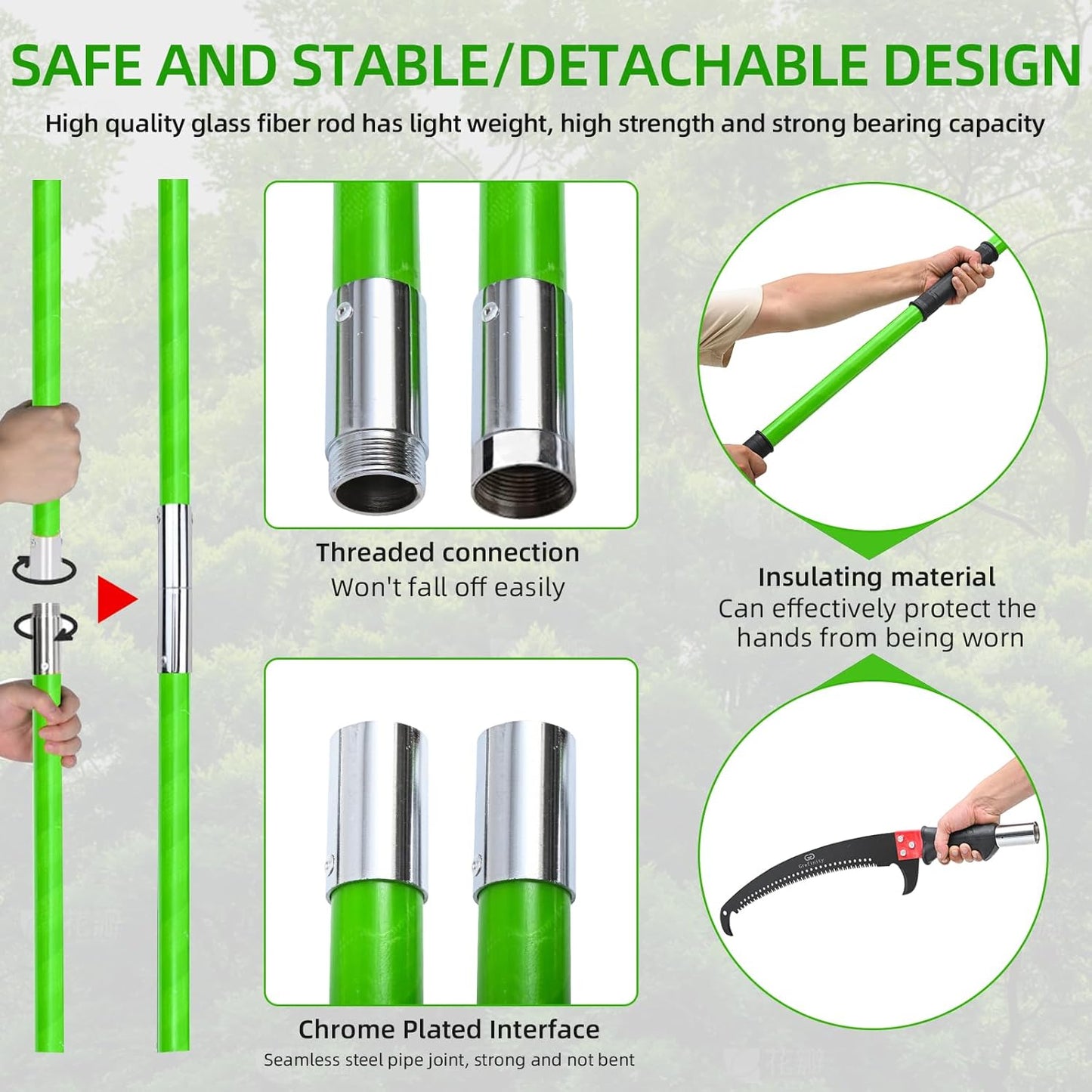 27FT Manual Pole Saw, Tree Branch Trimmer with 8-Section Fiberglass Handle, Sharp Steel Blade and Heavy-Duty Giant Pruning Scissors, Design for High Branch Trimming, Ideal for Palm and Shrub