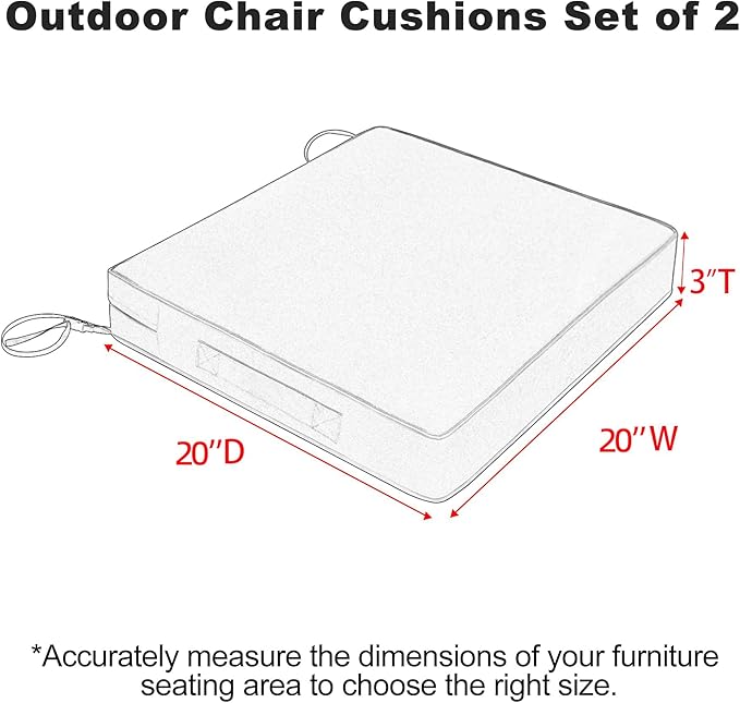 Favoyard Patio Chair Cushions 20 x 20 x 3 Inch Waterproof Outdoor Seat Cushions for Patio Furniture 3-Year Color Fastness Garden Sofa Couch Pads with Handle & Adjustable Straps Set of 2, Blue