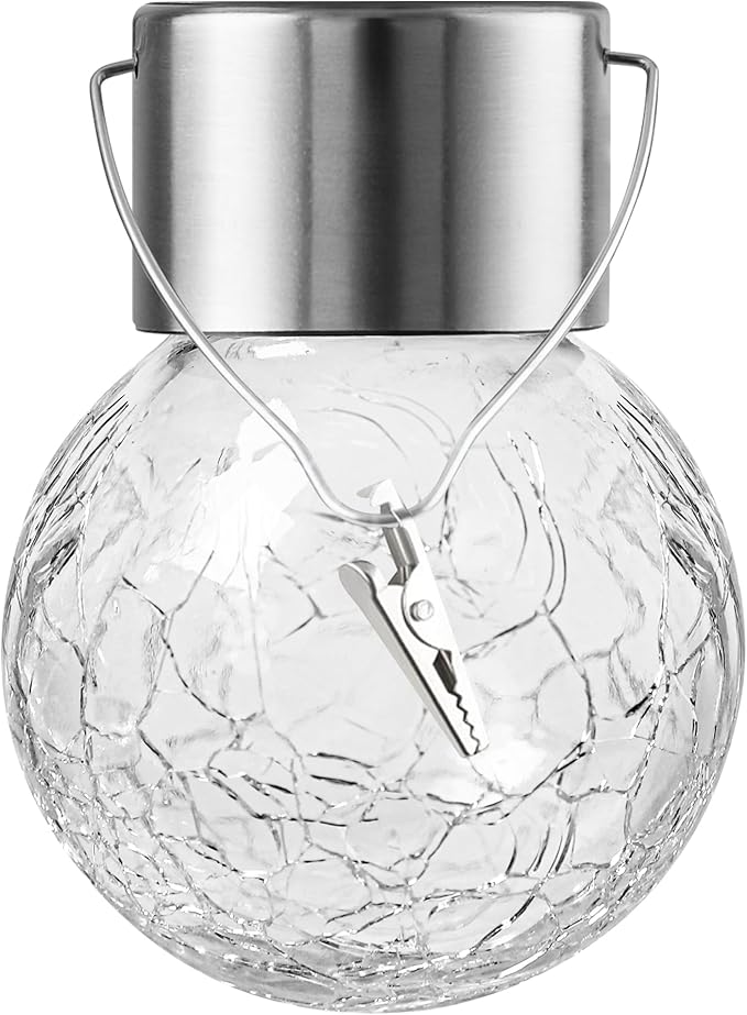 Solar Outdoor Lights Decorative 12 Pack, Hanging Solar Garden Lights Waterproof, Solar Powered Globe Lantern Cracked Glass Ball Lights for Yard Patio Fence Tree Umbrella Holiday Decoration,Warm White