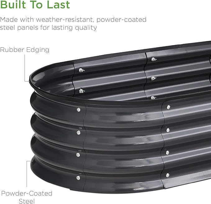 Best Choice Products 4x2x1ft Outdoor Metal Raised Garden Bed, Oval Deep Root Planter Box for Vegetables, Flowers, Herbs, and Succulents w/ 51 Gallon Capacity, Rubber Edge Guard - Charcoal