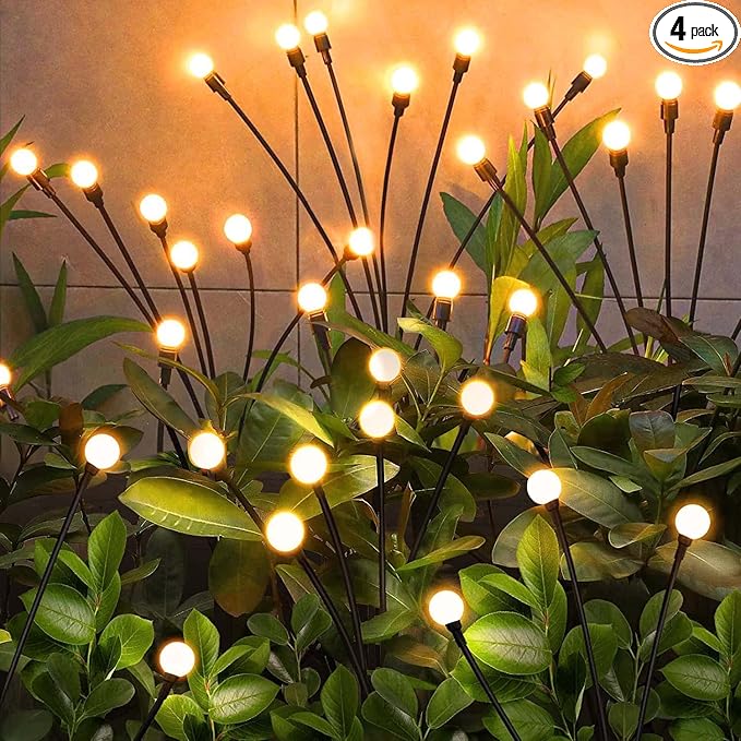 Solar Garden Lights,Solar Firefly Lights,8 Pack 64 Heads Solar Lights Outdoor Decorative,Sway by Wind, High Flexibility Iron Wire & Heavy Bulb Base,Yard Patio Pathway Lawn