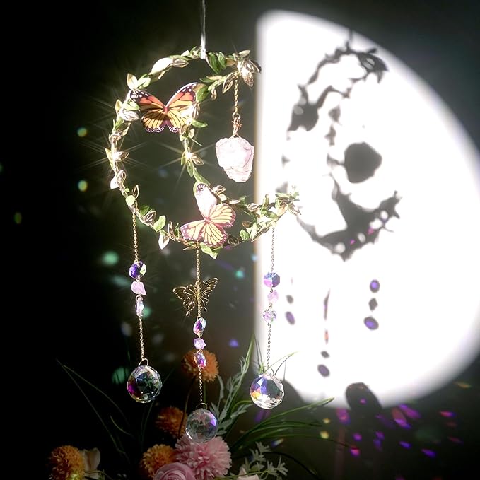 Suncatcher - Amethyst Moon Crystal Sun Catcher Window Hanging, Good Luck Charms Gifts for Women Chrismas Thanksgiving Birthday Crystal