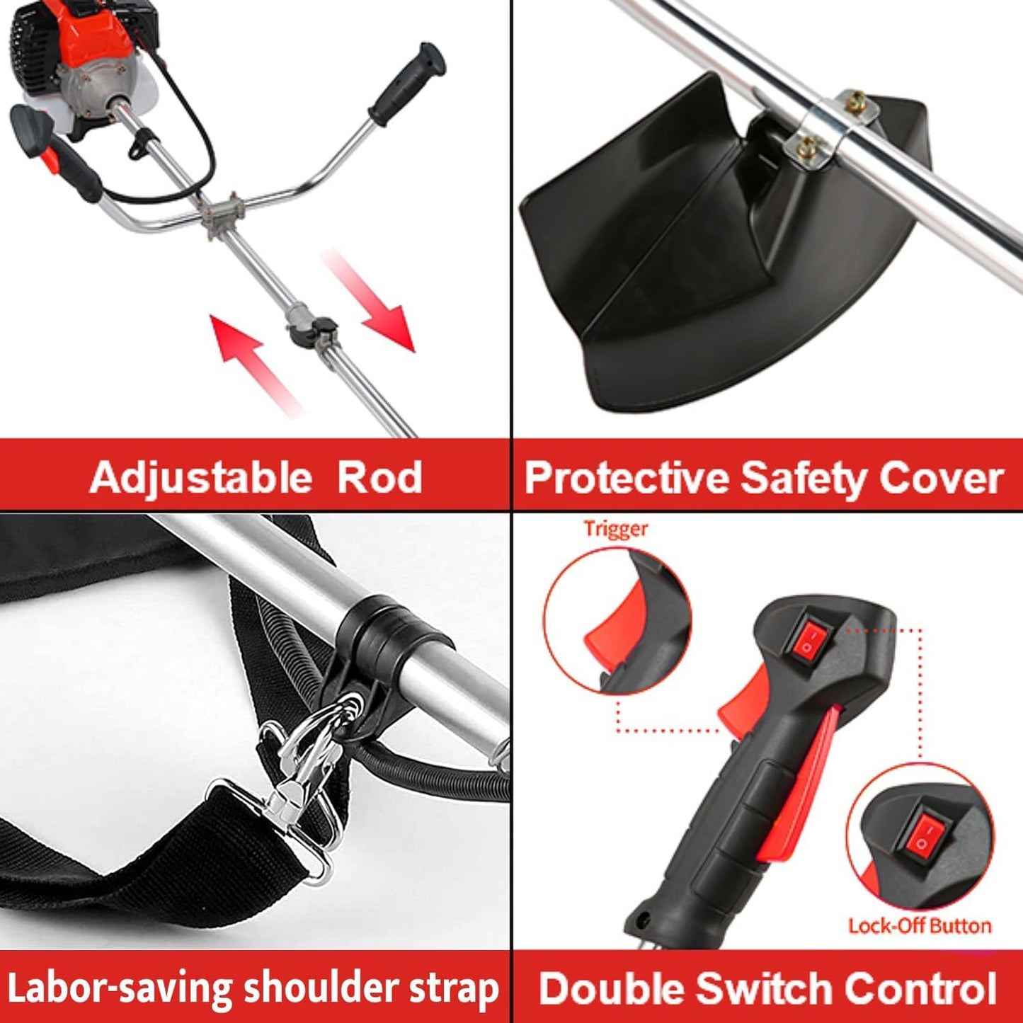 COOCHEER 4 in 1 Brush Cutter Gas Powered,58cc Weed Wacker Gas Powered, 2 Cycle Straight Shaft String Trimmer Grass Cutter Machine for Lawn and Garden Care Trimming, Orange