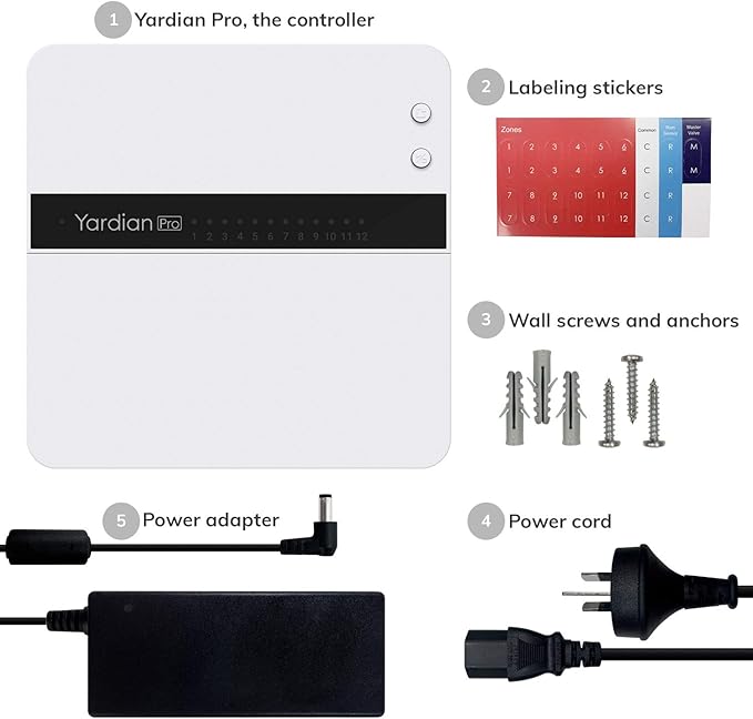 Yardian Pro Smart Sprinkler Controller 12 Zone - Control Buttons, Apple HomeKit, Alexa, Google Assistant, Home Assistant Compatible, Enhanced Wi-Fi, RJ45, Level VI Worldwide Power Supply