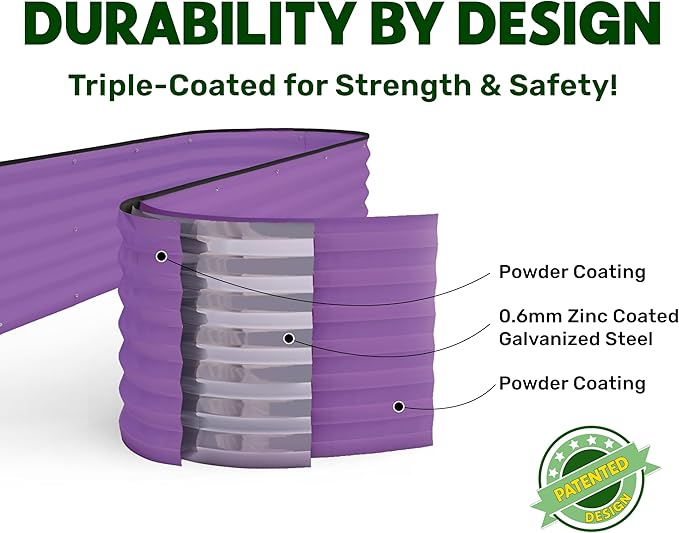 9-in-1 Galvanized Steel Raised Garden Bed // 8×2×1.5 ft Modular Planter for Gardening, Vegetables, Flowers // 18" Tall Metal Raised Garden Beds Outdoor (Purple) // Patented Design Planter Box