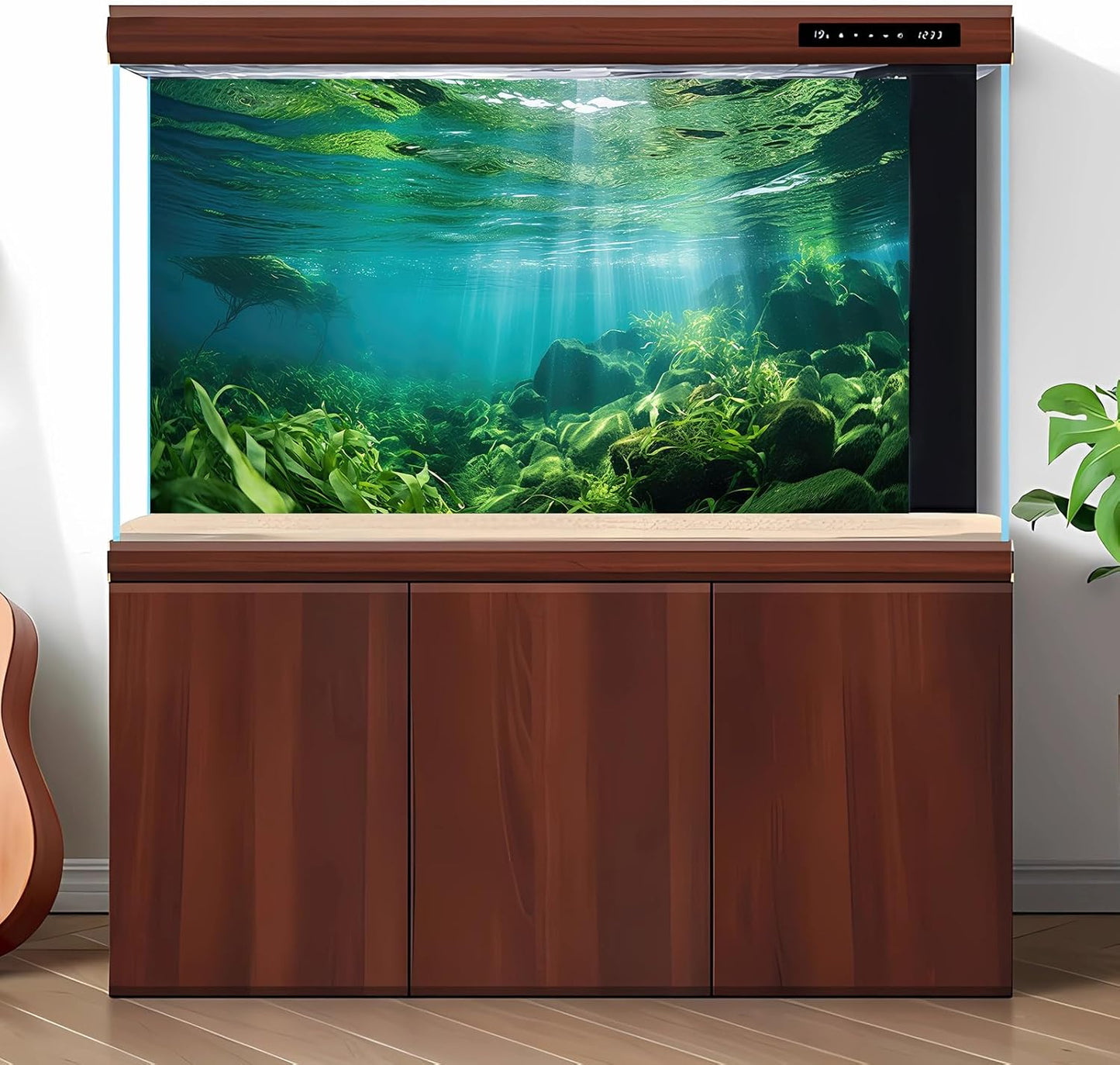 Under The Sea Fish Tank Background Aquatic Plants Deep Sea Aquarium Background Underwater Sunray Rock with Moss Terrarium Backgrounds Deep Ocean Floor Tropical Fish Tank Backgrounds 72x18in