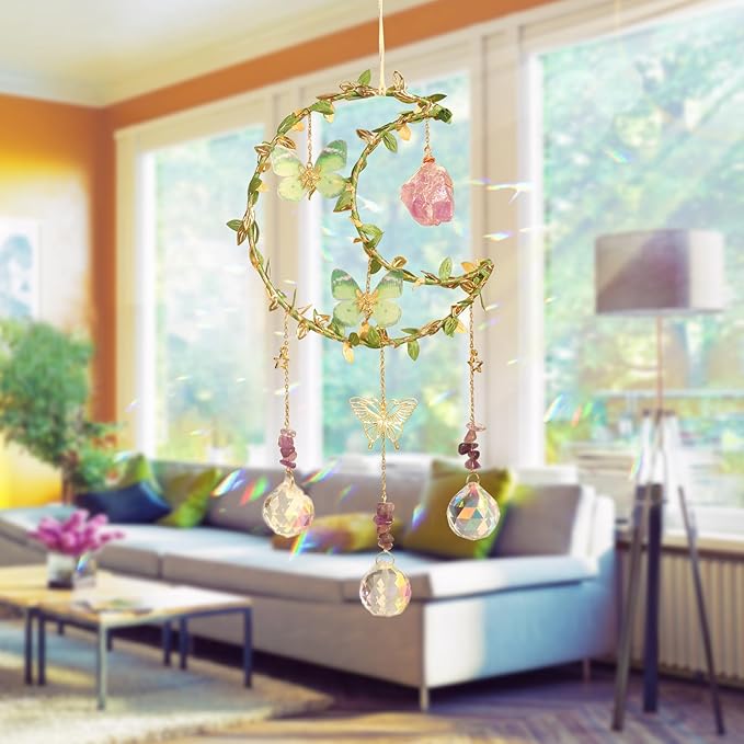 Suncatcher - Amethyst Moon Crystal Sun Catcher Window Hanging, Good Luck Charms Gifts for Women Chrismas Thanksgiving Birthday Crystal