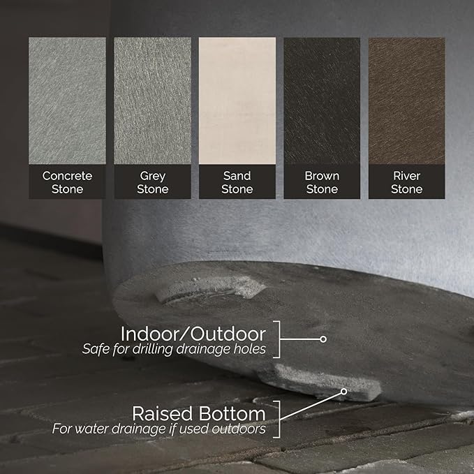 Mondo Large Planter – River Stone Finish – Fiberglass Indoor/Outdoor and Weather-Resistant Round Planter (39.4" D x 39.4" H Exterior, 37.8" D x 39.4" H Interior)