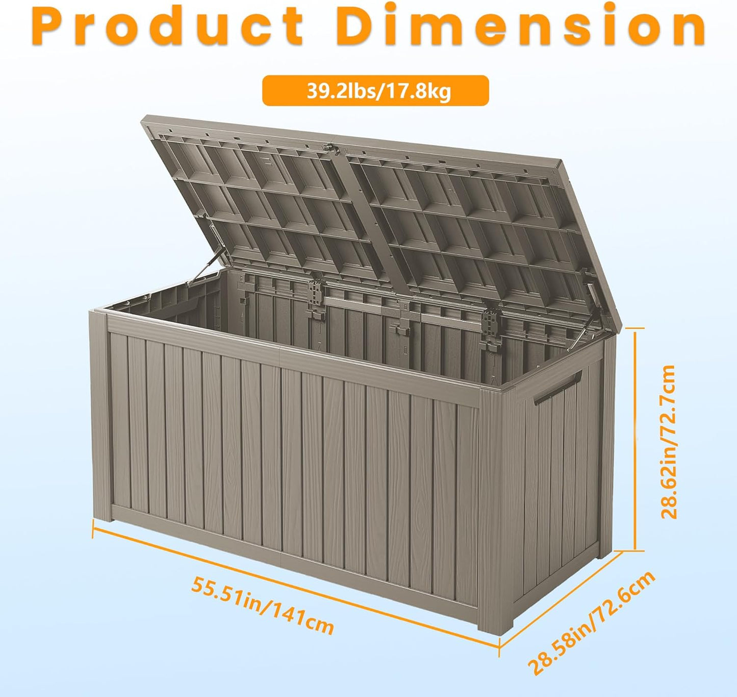 200 Gallon Waterproof Large Resin Deck Box Indoor/Outdoor Lockable Storage Container and Seating for Garden, Pool, and Patio (200 Gallon, Grey)