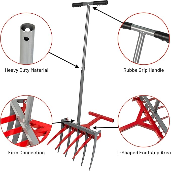 2-in-1 Broad Fork Garden Tool, Manual Hand Cultivator & Tiller, Heavy Duty Twist Tiller with 5+4 Steel Tines, Pitchfork for Soil Loosening, Digging, and Lawn Aeration