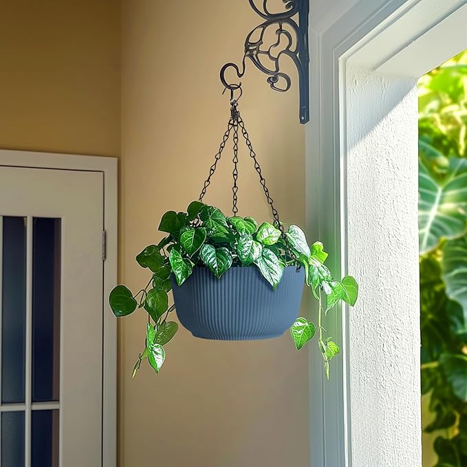 T4U 12 Inch Large Hanging Planters for Outdoor Plants, 2 Pack Self Watering Hanging Pots Indoor, Hanging Baskets for Plants,Hanging Flower Pot with Drainage Hole and Plant Hanger, Blue