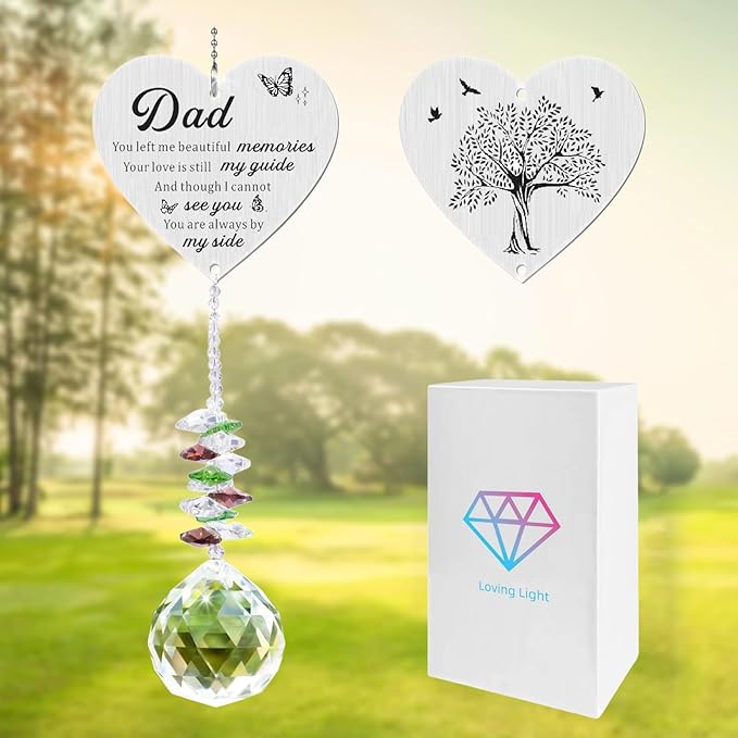 Memorial Suncatcher Gifts for Loss of Dad, Sympathy Gifts for Loss of Dad, Dad in Heaven Memorial Crystal Suncatcher for Window Home Decor (Dad)