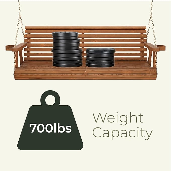 Amish Casual 5 Foot Roll Back Porch Swing with Cup Holders in Semi-Solid Grey Stain - Amish Made in The USA from Treated Pine Heavy Duty 700 Lb. Weight Capacity