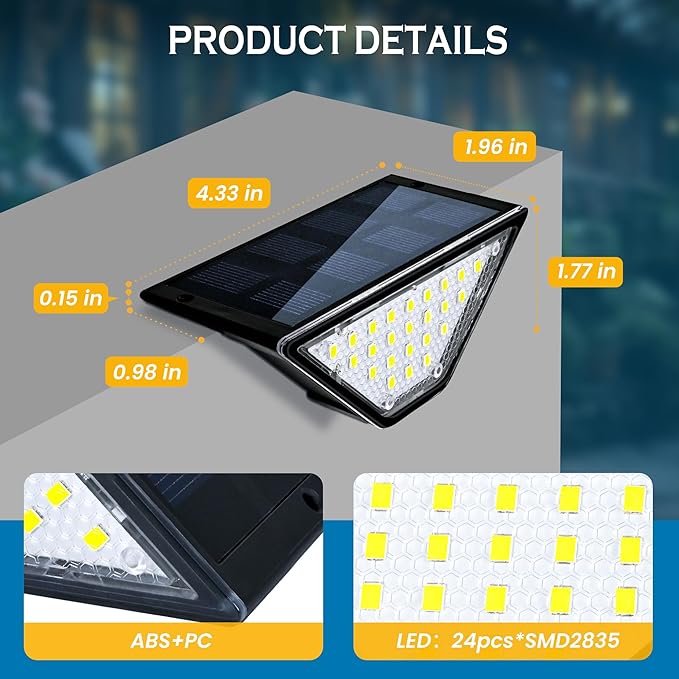 SOLPEX Solar Step Lights for Outside, 24 LEDs Solar Stair Lights Outdoor Waterproof Decor for Stair, Porch, Step, Deck, Fence, Front Door, Balcony, Patio, Wall, Yard, Garden(2 Pack, Warm White)