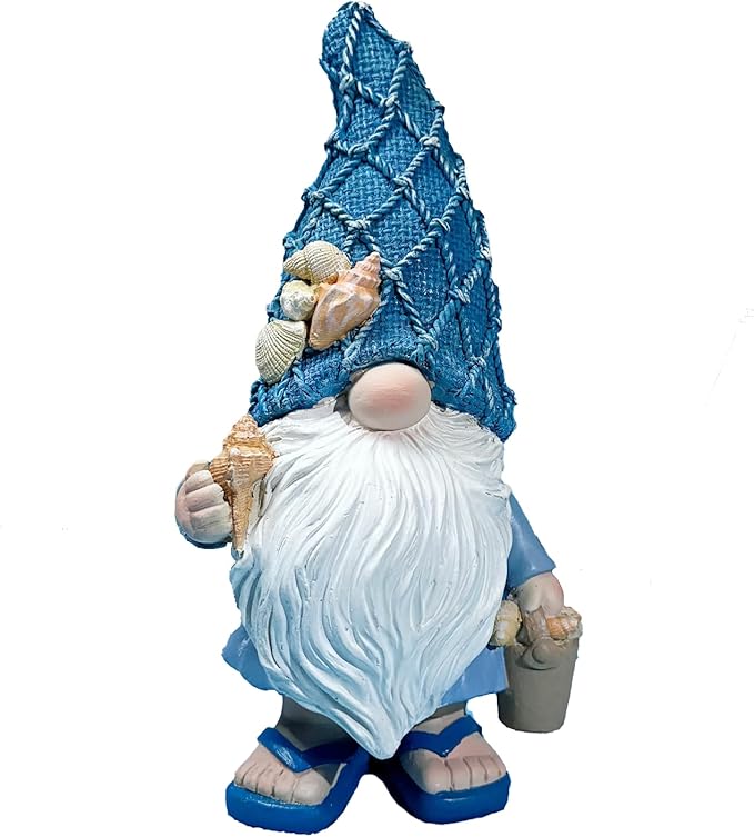 Outdoor Garden Sea Gnome Statue Decoration Indoor Outdoor Resin Beach Gnome Sculpture for Home Office Desktop Bathroom, Summer Pool Decoration Outdoor Gifts (Carrying Bucket of Shells)