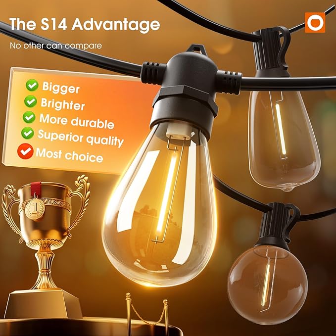 addlon 200FT(4-Pack*50FT) LED Outdoor String Lights with Edison Shatterproof Bulbs, Heavy-Duty and Weatherproof Strand, Commercial Grade Patio Lights, Decorative for Garden or Patio, Black