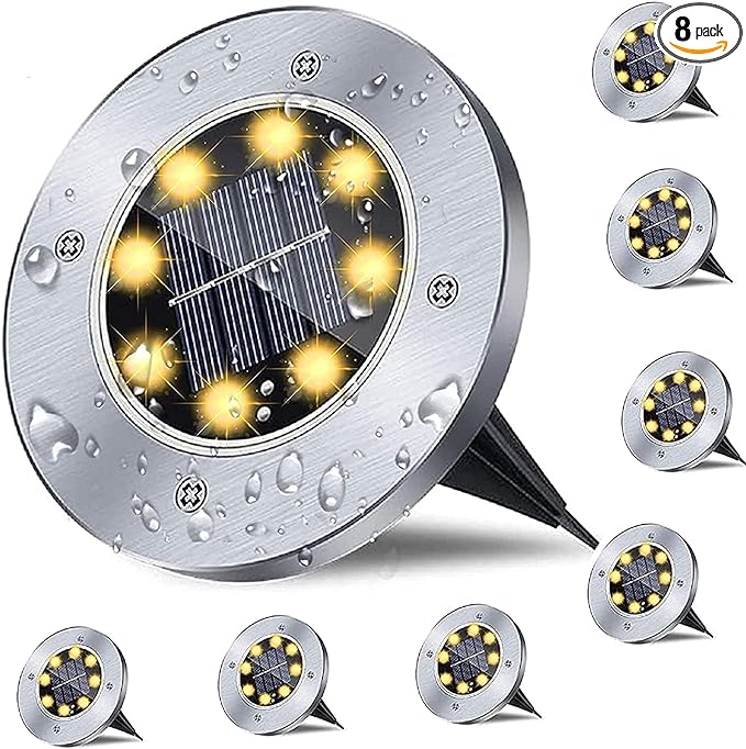 Solar Ground Lights, Waterproof Solar Garden Lights, Upgraded Outdoor Garden Waterproof Bright in-Ground Lights, Landscape Lights for Pathway,Yard,Deck,Lawn,Patio,Walkway (8 Pack Warm Light)…