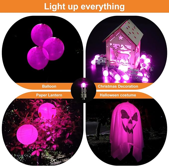 SumDirect Pack of 12/30/50/100 Colorful LED Mini Non-Blinking Lights for Paper Lanterns Balloons Floral Wedding Halloween Christmas Party Decoration Centerpieces (12, Pink)