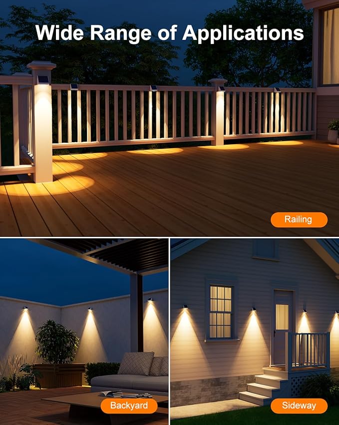 12 Pack Decorative Solar Powered Fence Lights Outdoor Waterproof with Warm White LED Spot Lens, for Outside Deck, Patio, Yard, Rail, Garage, Designed for Wall Lighting, Easy Install ( White Shell )