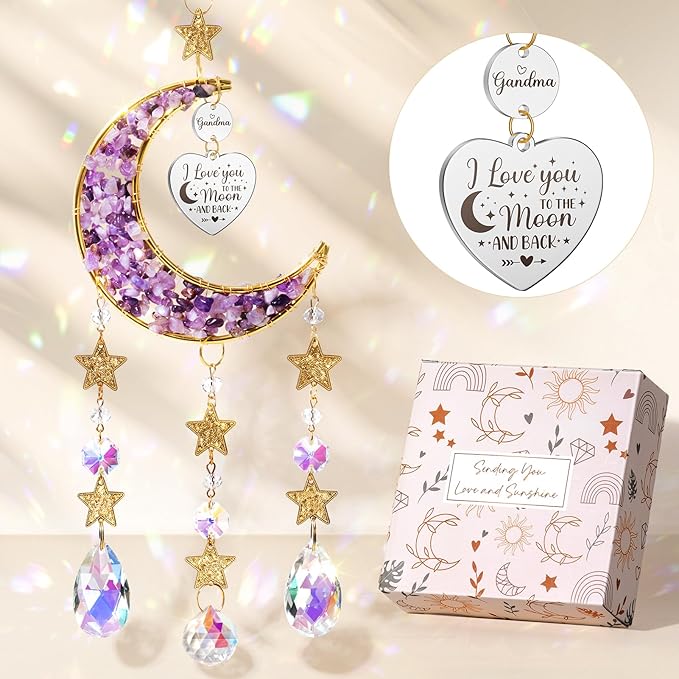 Best Grandma Gifts, for Grandma Nana from Granddaughter Grandchildren Grandkids, Unique Grandma Birthday Gifts for Nana Gigi Grandmother New Grandma Gifts Moon Crystal Suncatcher
