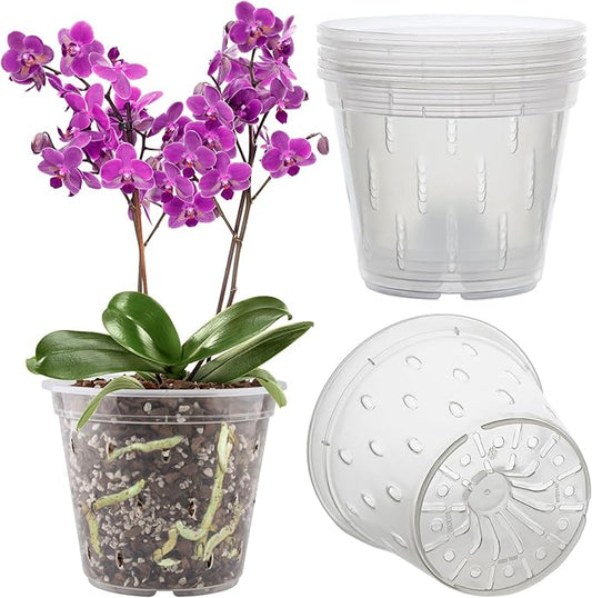 REMIAWY Orchid Pot, 6 Pack Orchid Pots with Holes, 5.5 Inch Clear Plastic Flower Planters for Repotting Indoor Outdoor, Breathable Slotted Nursery Planter