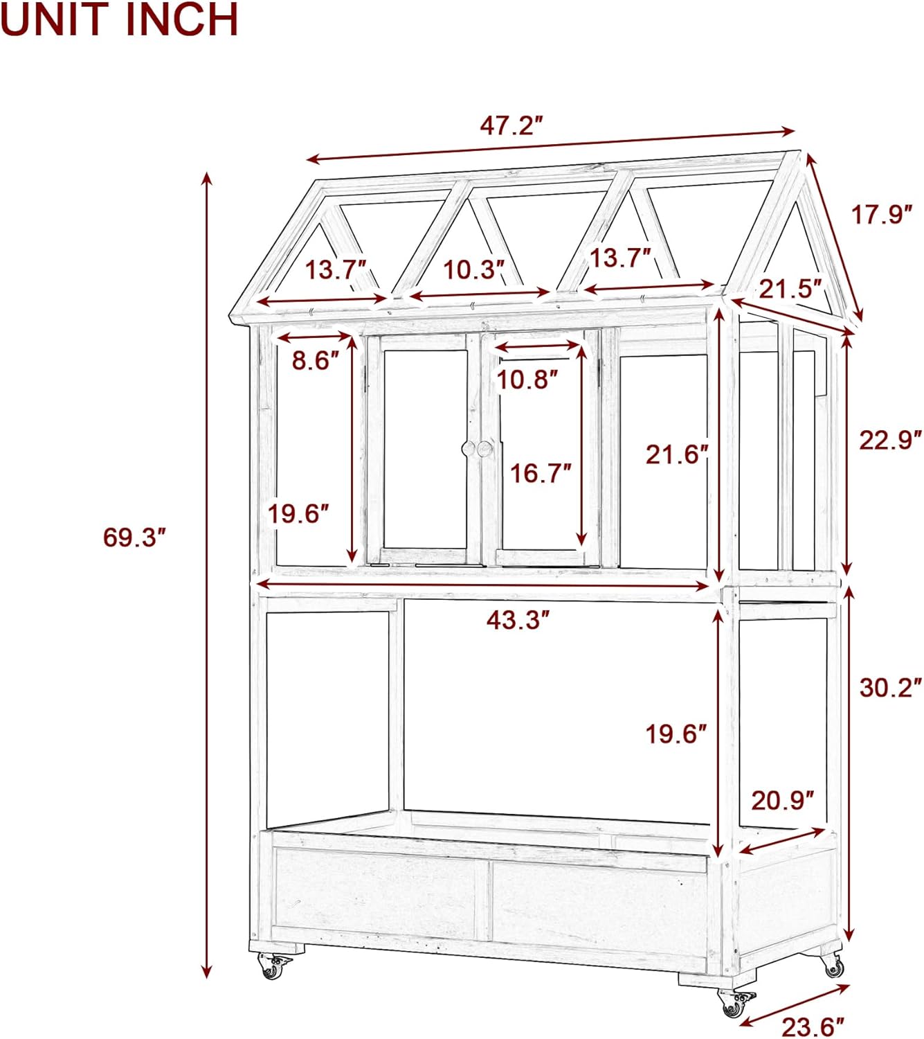 Merax 69" Wooden Greenhouse with Wheels - Portable Cold Frame for Balcony/Patio, UV-Resistant Indoor Outdoor Plant Growing Cabinet (Large, Heavy-Duty) (Forest Green)
