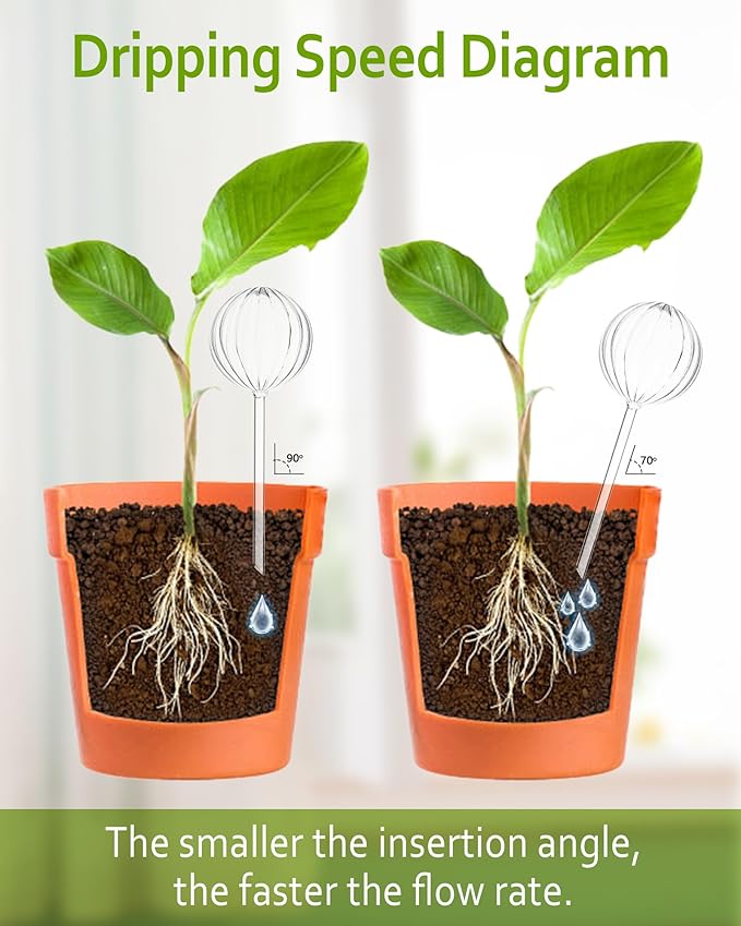 DN DECONATION 4 Pcs Plant Watering Globes, Clear Glass Watering Bulb, Watering Bulbs for Indoor Plants & Outdoor Plants, Automatic Plant Watering System to Support Plant Health, Striped Water Globes