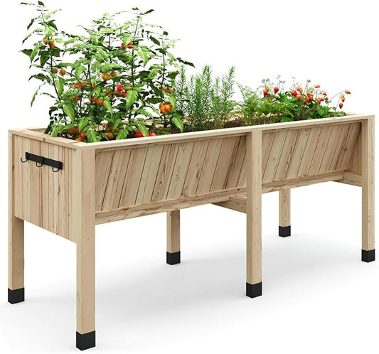 45x23x30 Inch Raised Garden Bed with Legs, 13.7In Depth Wooden Planter Box for Outdoor Growing Vegetables and Herbs, Elevated Garden Bed with Hooks for Backyard, Patio, Balcony