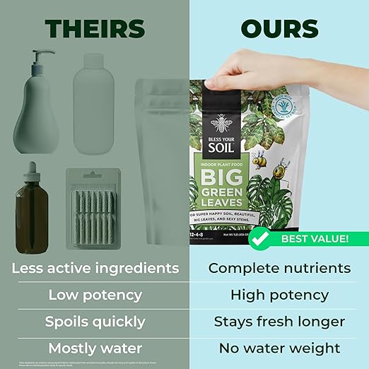 Big Green Leaves | Superfood Houseplant Fertilizer, Indoor Plants - Water Soluble Plant Food + Organic Kelp | 4X More Concentrated | 12-4-8 NPK (1LB)