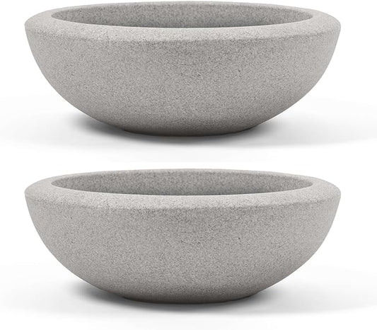 ARBORA 26" Santorini Bowl 2-Pack with Stone Blend Concrete Gray Finish - Polyresin Indoor and Outdoor Planters, Durable, Weatherproof, Lightweight, Large Plant Pots for Patio, Garden, Deck, Entryway