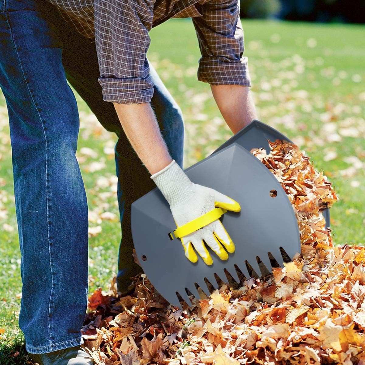 JARDINEER 2 Pair Leaf Grabbers Lightweight for Lawn Yard, Garden Leaf Collector Plastic, Hand Leaf Picker Upper with Handles for Picking Up Leaves, Twigs or Debris