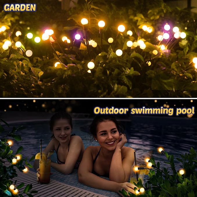 Solar Firefly Lights 4 Pack 32 LED Lights 2 Lighting Modes for Garden, Patio and Yard Solar-Powered LED Lights (Warm White)