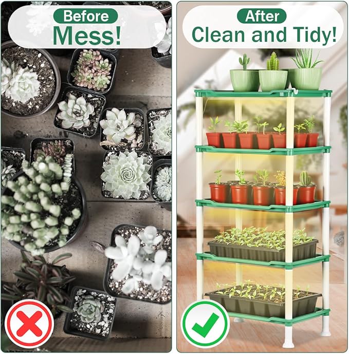 5-Tier Seed Stand with 5 Trays, Seed Starting Rack Propagation Rack Kit for Stackable Seedling Tray Seedling Staging Table for Indoor Outdoor Growing (H:37.6", W: 11.6”, L: 18.1") (Green)