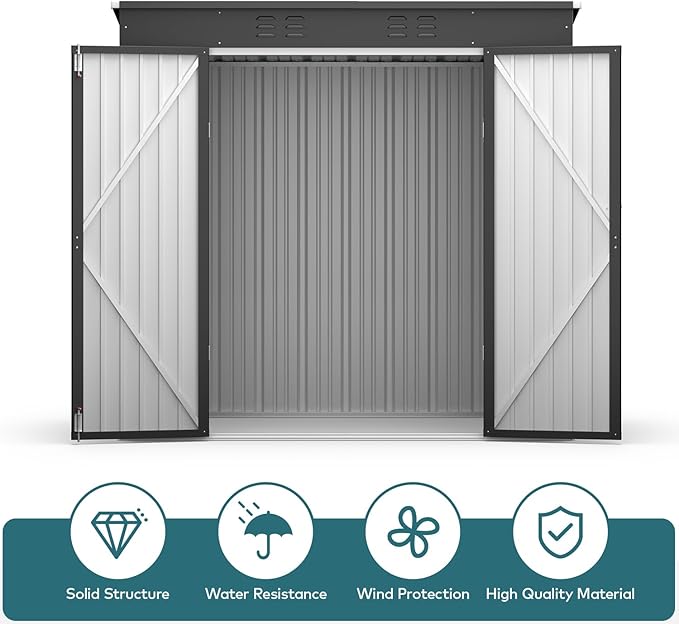 Gizoon 6' x 4' Outdoor Storage Shed with Double Lockable Doors, Anti-Corrosion Metal Garden Shed, Waterproof Shed Outdoor Storage Clearance for Backyard Patio Lawn-Dark Gray