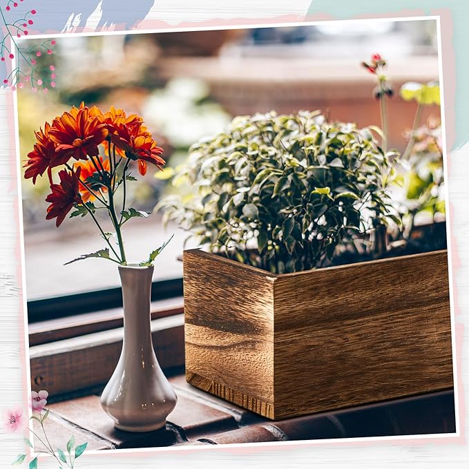 Dandat 2 Set Wood Boxes for Centerpieces Rectangle Wooden Planter Box Rustic Wood Planter with Removable Plastic Liner Floral Foam Blocks for Centerpieces Home Wedding Garden Decor (12x4 Inch)