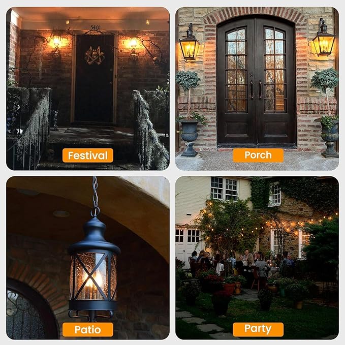 Hompavo Upgraded LED Flame Light Bulbs, 3 Modes Flickering Light Bulbs, E26 Chandelier Base Candle Fire Light Bulb for Halloween Christmas Party Porch Indoor & Outdoor Home Decoration - 2 Pack