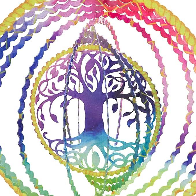 VP Home Tree of Life Dreamcatcher with Feathers Kinetic Wind Spinners - Native American Garden Decor - Sculpture Spinner for Yard and Garden Outdoor - Metal Large Hanging Dreamcatcher - 10"W x 16.5"H