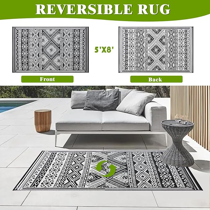 Outdoor Rug 5x8 ft Waterproof, Reversible Outdoor Plastic Straw Rug for Patios Clearance, Outdoor Area Rug Carpet RV Mat for Camping Backyard Deck Porch