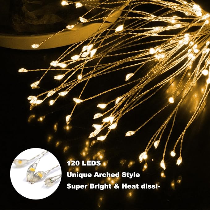 Anordsem Solar Fireworks Lights for Outdoor: Garden Light Waterproof for Yard Outside Decoration-Sparkler Stick LEDs for Pathway Lawn -Twinkle Lamp Powered Walkway Stake Party 4 Pack Warm White