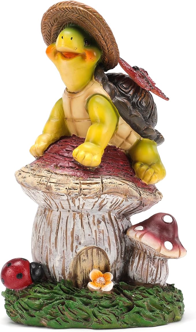 Turtle Figurine Garden Decor, Solar Turtle Outdoor Statue, Funny Turtle Gift Sculpture Decoration for Home Patio Yard Lawn Porch Ornament