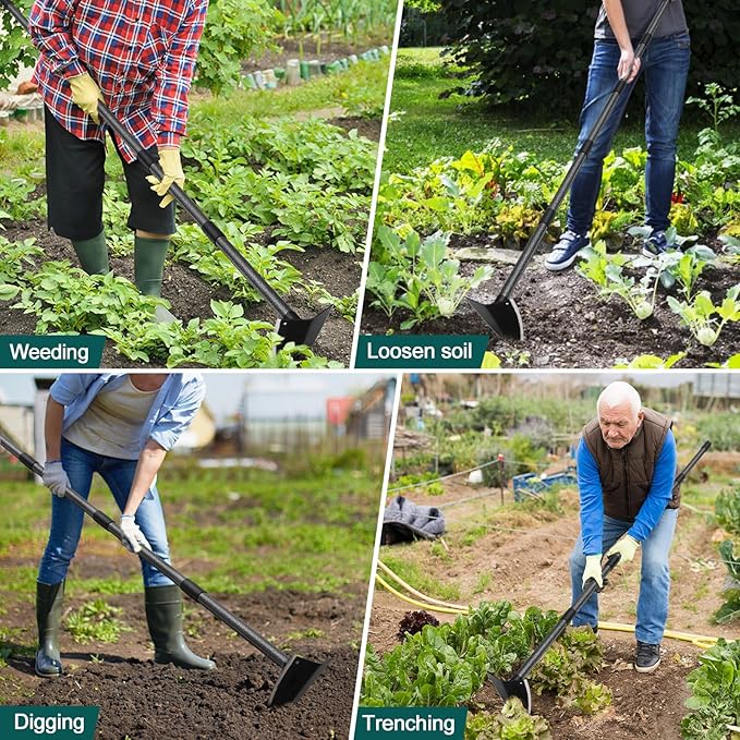 Hoe Garden Tool, Triangle Hoe Gardening Weeding Tool, 60" Long Handle Heavy Duty Manual Weeder Gardening Hand Tools for Weeding, Digging, Loosening Soil