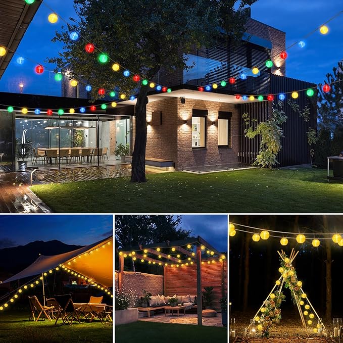 OMIKA Patio Lights Plug in- 40ft 40LED Warm White & Multicolor Mini Lantern Lights Waterproof, Hanging hemp rope String Lights Indoor Outdoor with Remote, Timer for Porch Garden Balcony Party Trees