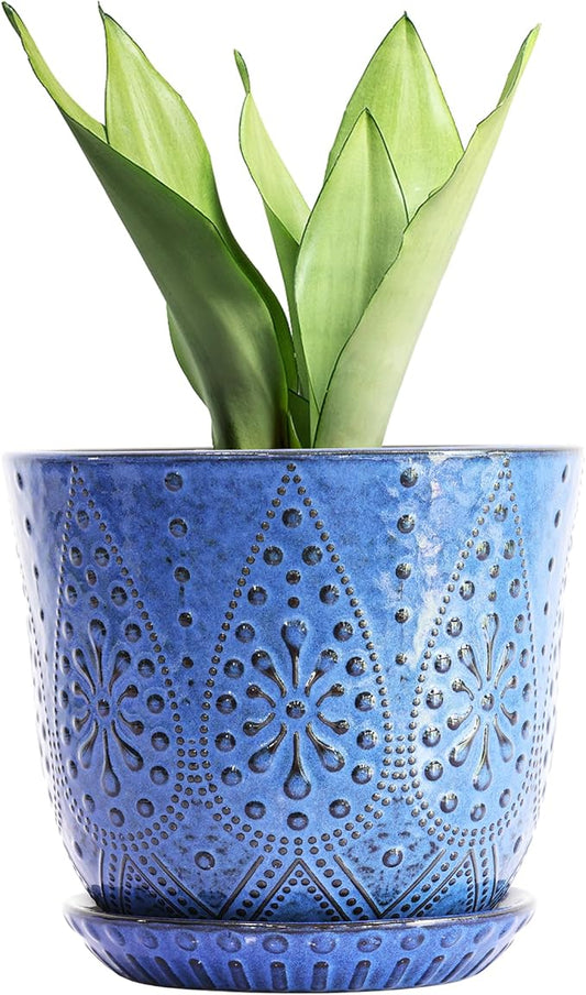 Gepege 10 Inch Plant Pot, Ceramic Planter with Drainage Holes and Saucers for Plants Indoor and Outdoor Flower Pot