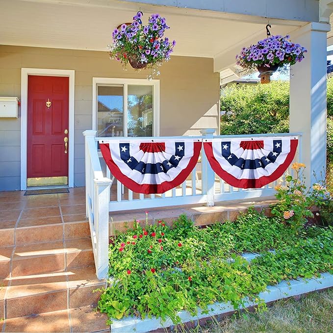 USA Pleated Fan Flag American US Bunting Flag Patriotic Half Fan Banner Flag with Canvas Header and Brass Grommets for 4th of July Memorial Day Indoor Outdoor Decoration (6, 3x6 Feet)