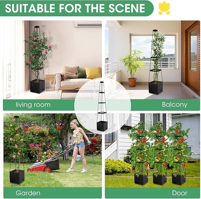 MQFORU Tomato Planter with Trellis, 57" Self-Watering Tomato Planter Boxes for Climbing Vegetable and Plants, Raised Garden Bed with Tomato Planter Cage for Indoor Outdoor Use