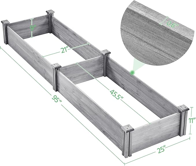 Yaheetech 8×2ft Wooden Horticulture Raised Garden Bed Divisible Elevated Planting Planter Box for Flowers/Vegetables in Backyard/Patio Outdoor, Gray, 95 x 25 x 11in