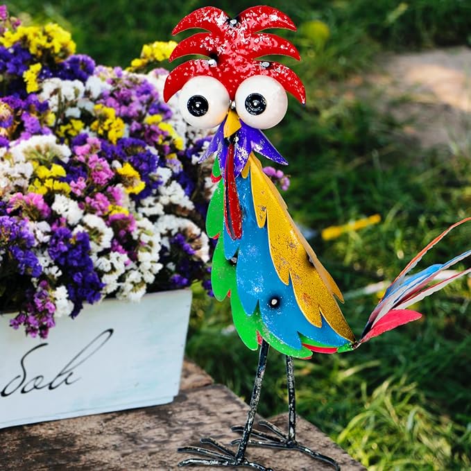 Natelf Outdoor Wacky Metal Rooster Yard Statue Decoration Roosters Decor Garden Statues Chicken Figurine Outside Decorations for Courtyard