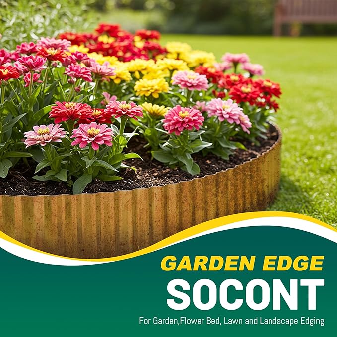 Corrugated Metal Garden Edging, 10"×20Ft Durable Landscape Border for Garden, Lawn, Flower Beds and Paver Edging (Rusty)