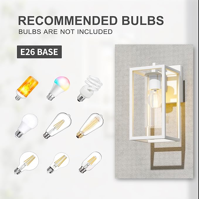 Pia Ricco Outdoor Wall Lights, Outdoor Wall Lantern with Circular Clear Glass Shade, Waterproof Exterior Lighting Fixtures, Modern Front Porch Lighting for House, Garage, E26 Base, ETL Listed, White